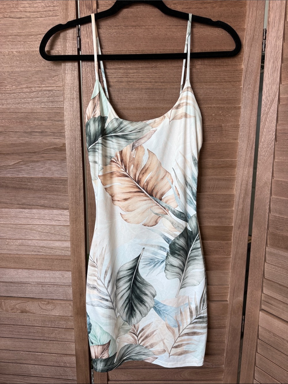 Windsor Tropical Leaf Slip Dress in Cream, Green, and Tan